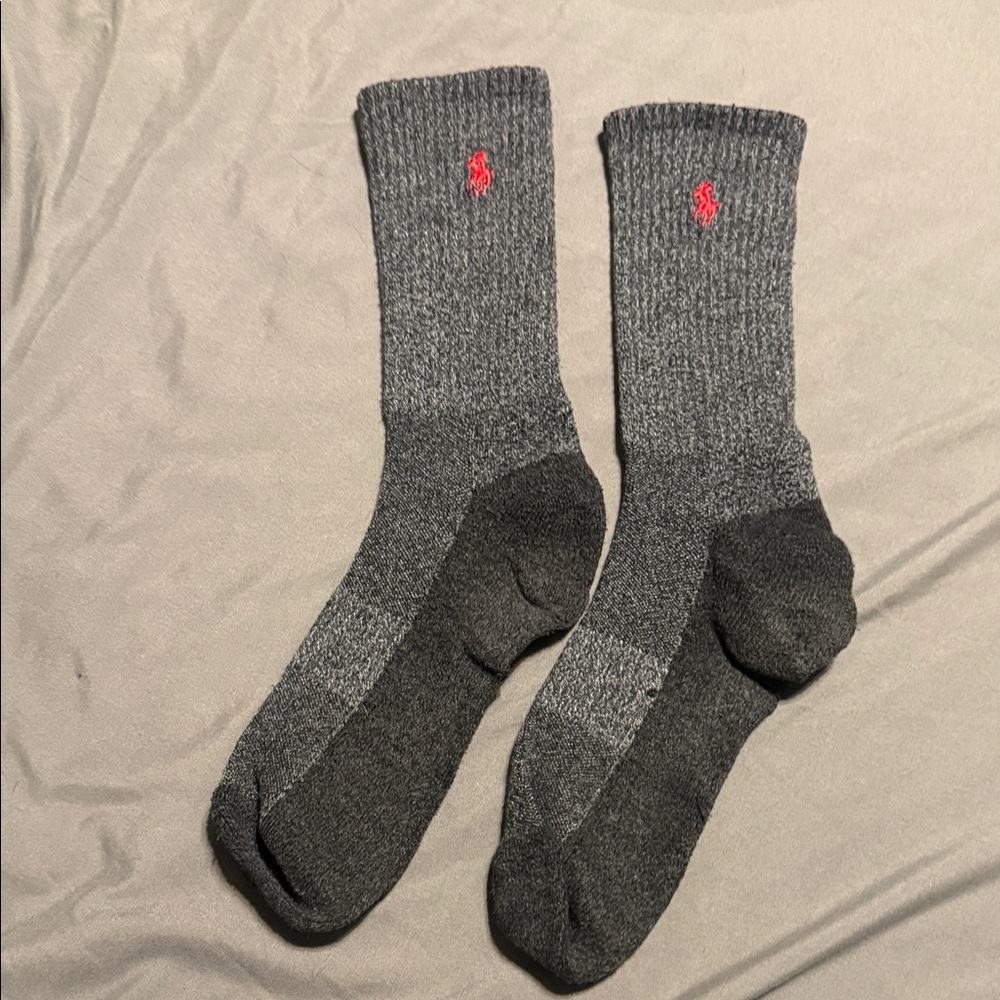 Polo by Ralph Lauren Gray and Red Men's Athletic Socks. Size 10-13.  3 pairs